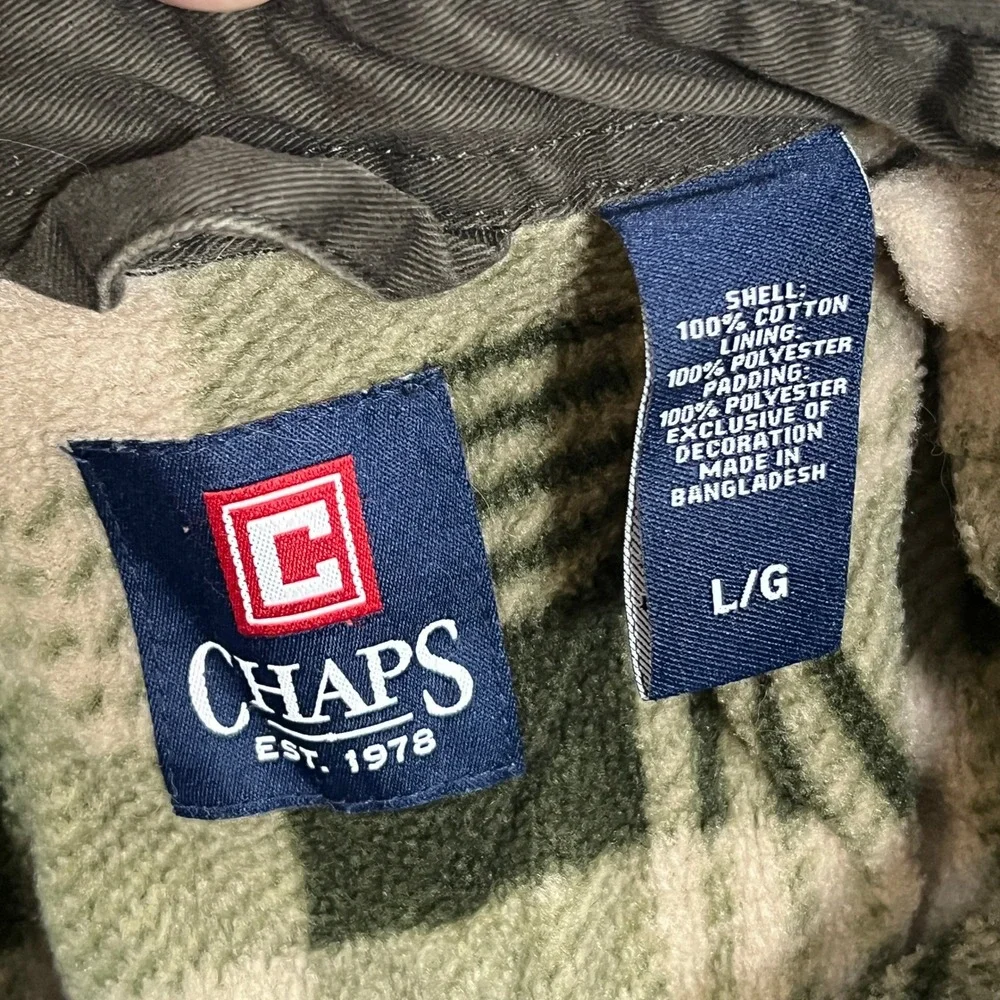 Chaps Shacket Men L Green Fleece Lined Cotton Canvas Workwear Chore Jacket
